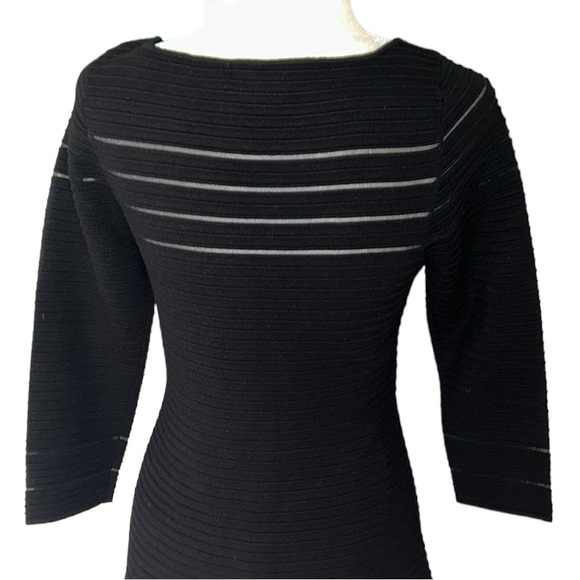 NWT Eliza J Black Mesh Striped Fit & Flare Sweater Knit Dress - M - Picture 9 of 15